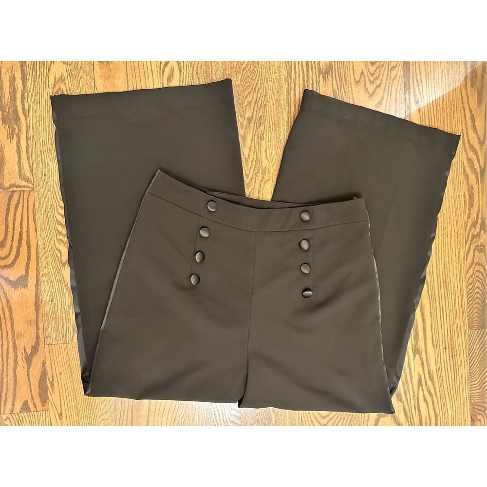 7th Avenue New York & Company Black Wide Leg Tuxedo Pants Size 14